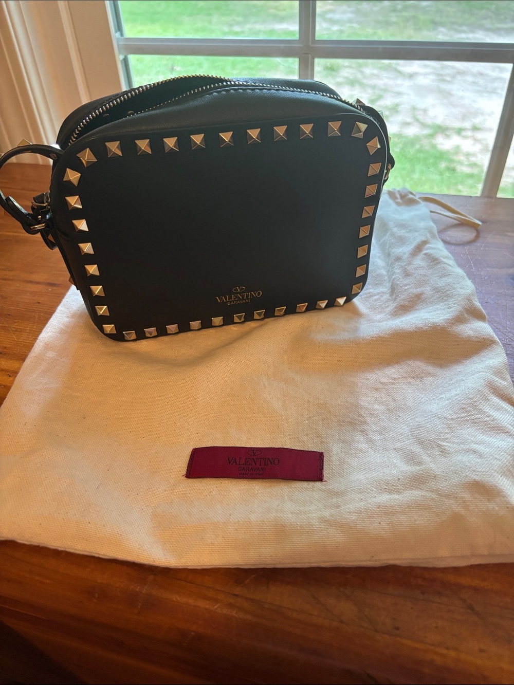 Valentino Garavani Black Leather Studded Crossbody Bag